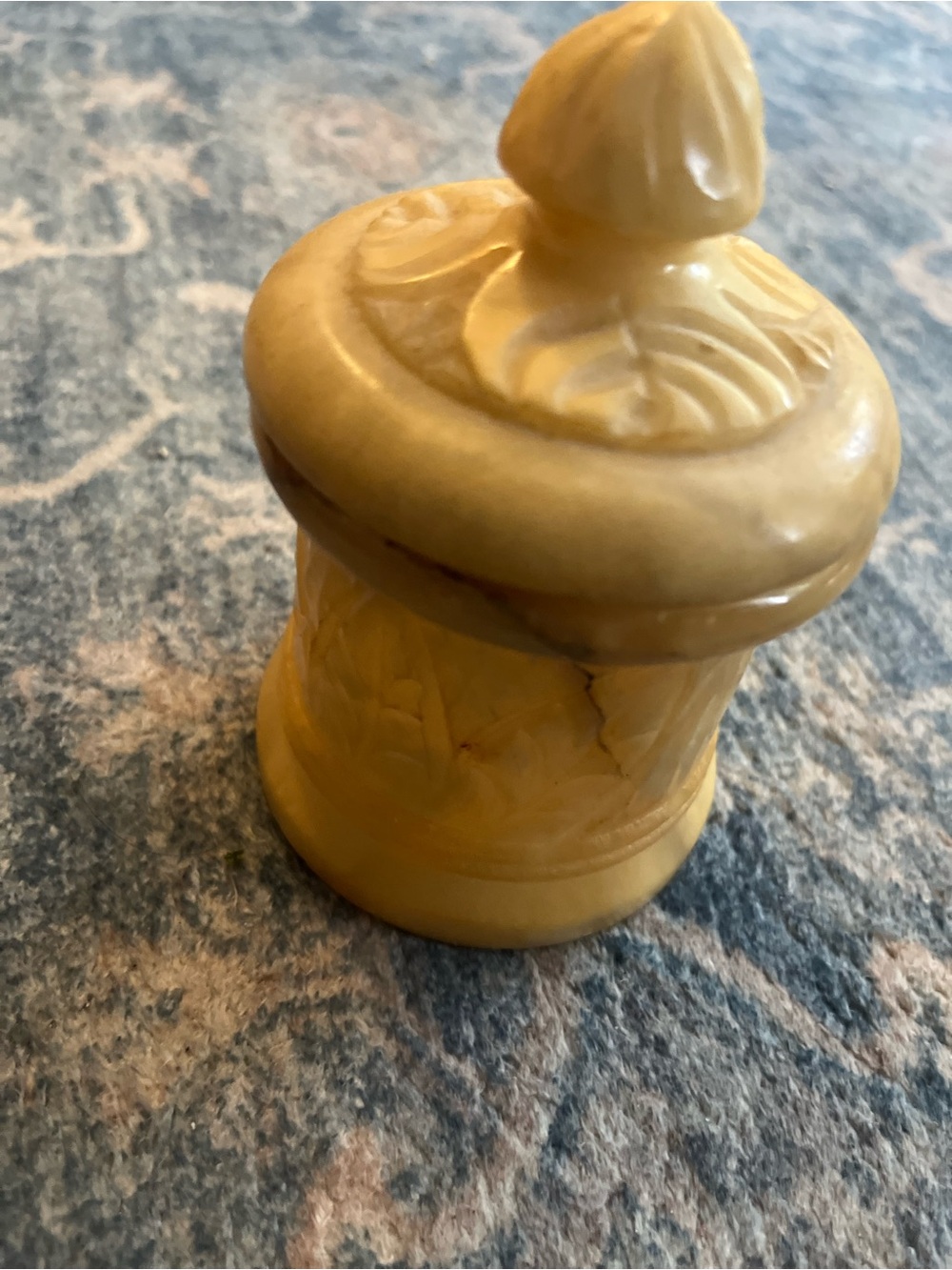 Yellow Marbled Ceramic Accent Jar with Sculpted Lid